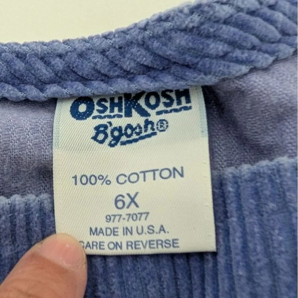 Vintage Oshkosh Bgosh Corduroy Overall Dress Girls Size 6X Purple Made in USA